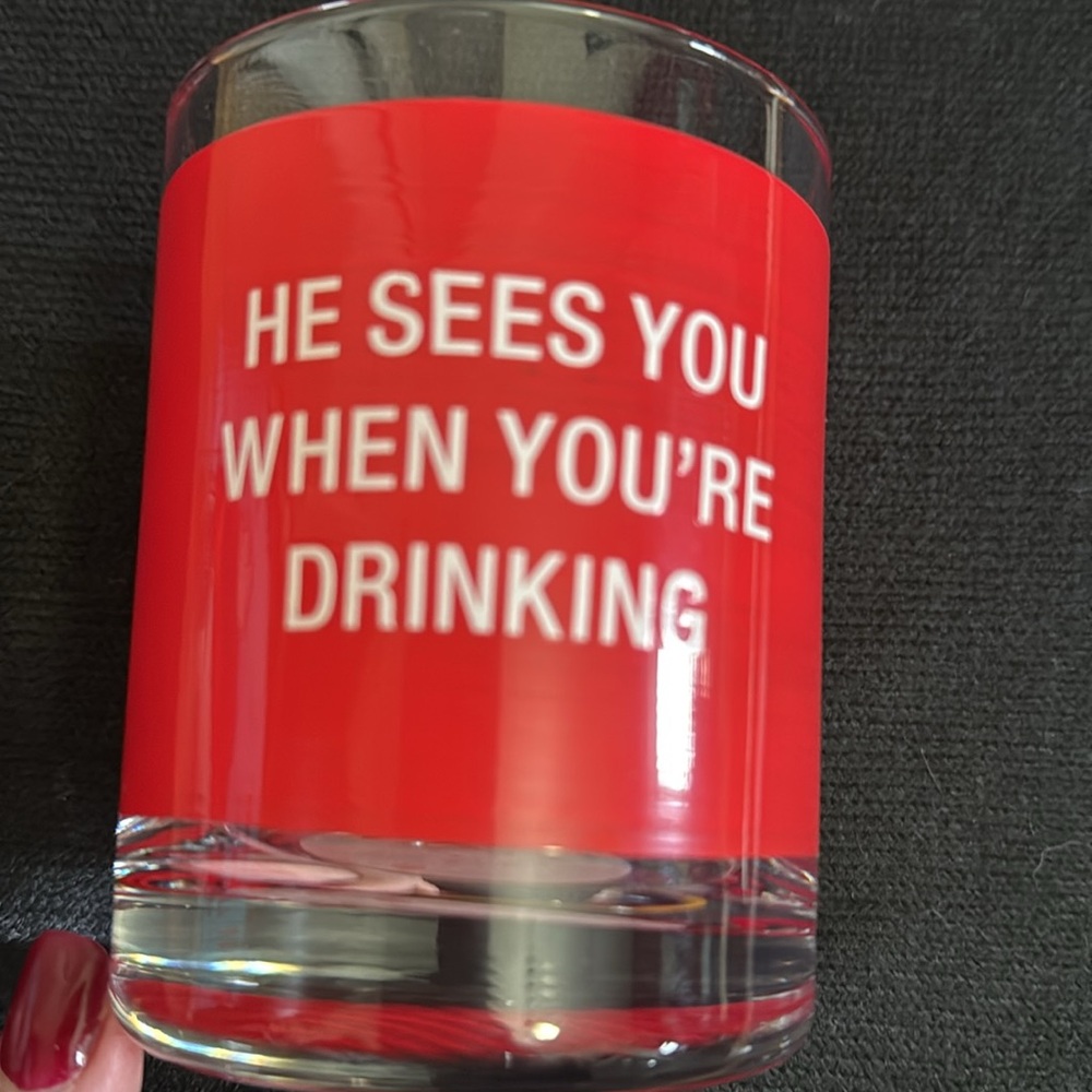 About face designs “He sees you when you’re drinking “ rocks glass NWT set of 4
